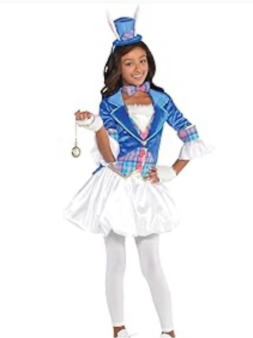 Blue, pink and White Girls' Bunny Rabbit Alice Wonderland Costume with Top Hat